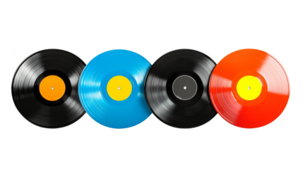 Colorful trio of vinyl records, a nostalgic journey through vintage sounds and grooves