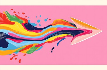 Modern minimalist abstract colorful vector graphic of an abstract curved brush stroke on pink background