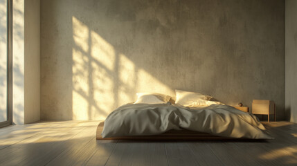 Minimalistbedroomwithsunlitconcretewall