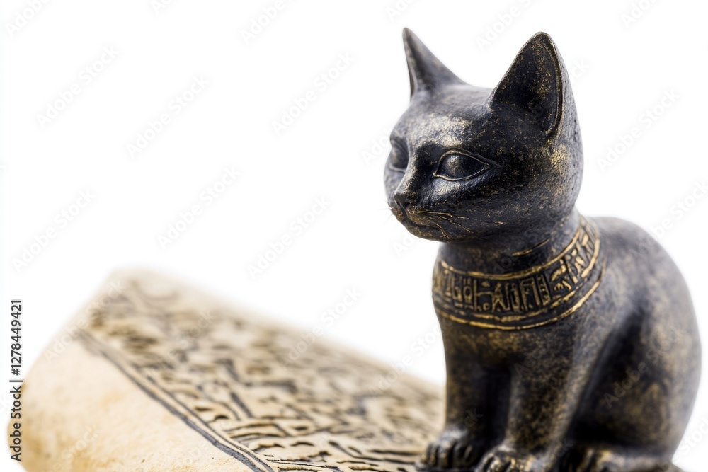 Aufkleber a sculpture of a cat sitting on top of an open book, perfect for using in editorial or educational c