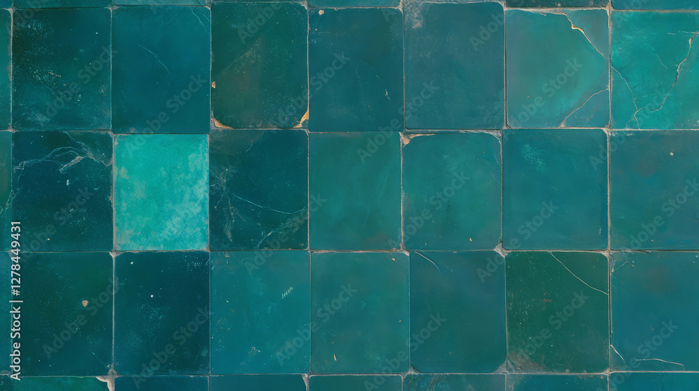 Poster abstract pattern of textured blue and green tiles for artistic design or background