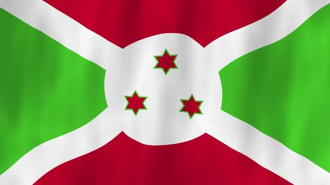 Burundi flag country animation 3D symbol design waving in wind movement national patriotism world culture emblem banner stars red green white East Africa republic Gitega