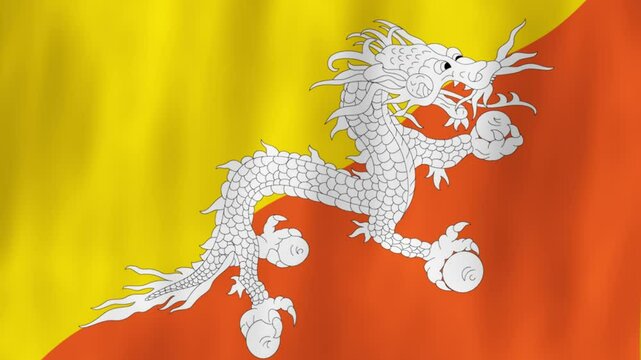 Bhutan flag country animation 3D symbol design waving in wind movement national patriotism world culture emblem banner South Asia yellow orange white dragon