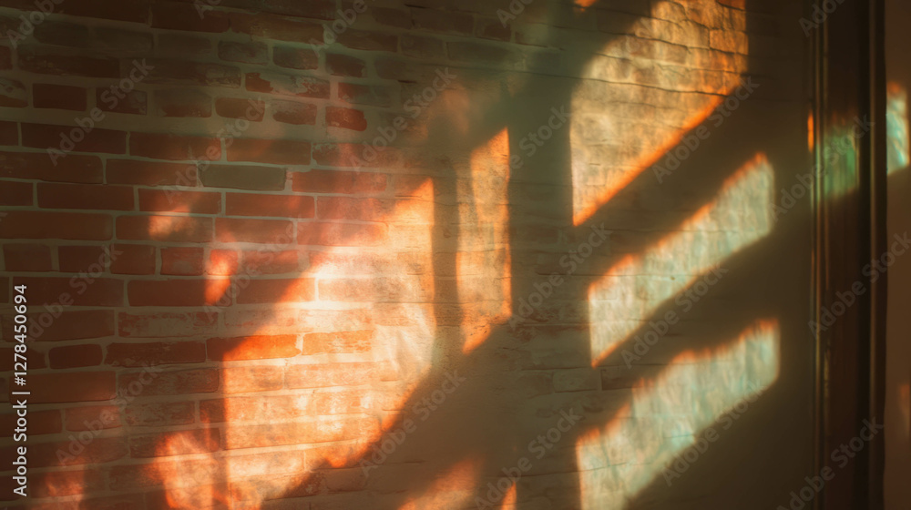 Aufkleber brick wall with projected light patterns for interior design and artistic display