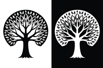 Tree Silhouette Vector Icon Black And White Background.