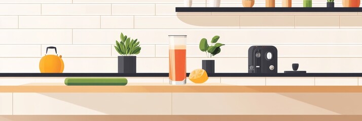 Freshly Made Juice Concept in Modern Flat Design Kitchen Setting