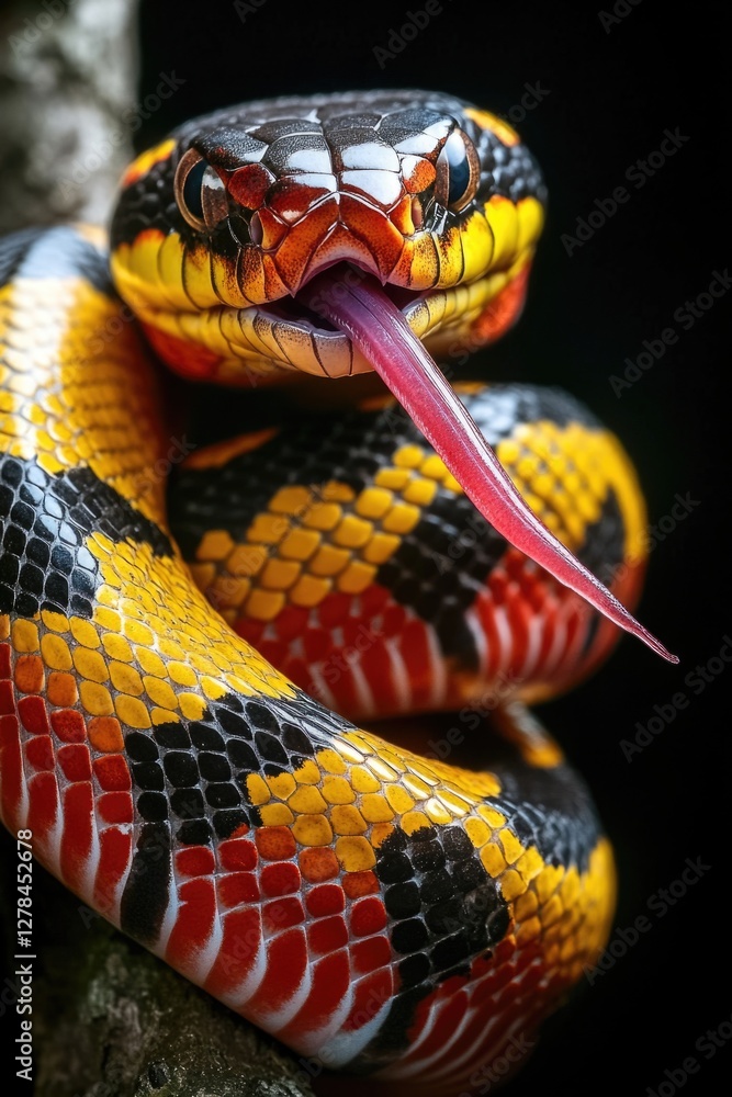 Poster a close-up shot of a snake's face with its tongue extended