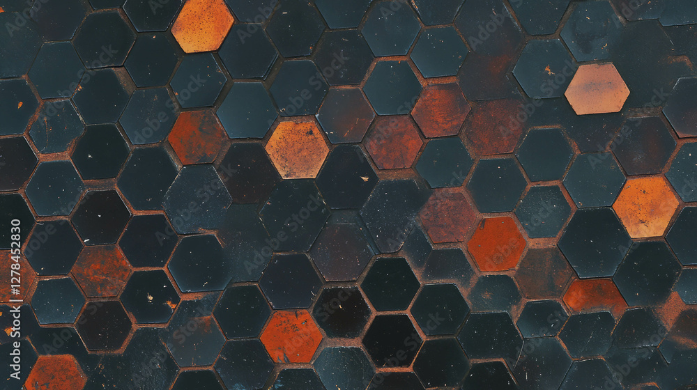 Poster Abstract hexagonal pattern on brown and black tiled wall for modern design