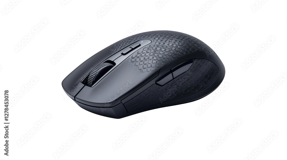 Poster precision and control, a highresolution closeup of modern computer mouse on striking black backgroun