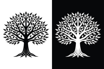 Naklejka premium Tree Silhouette Vector Icon Black And White Background.