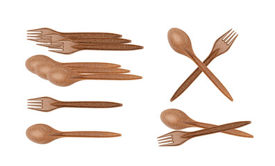 Disposable Brown Spoons, Wood Fiber Biodegradable Cutlery, Eco Fibres Utensils