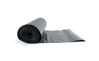 Garbage Bag Roll Isolated. Trash Package, New Rolled Plastic Bin Bags, Black Polyethylene Waste Container