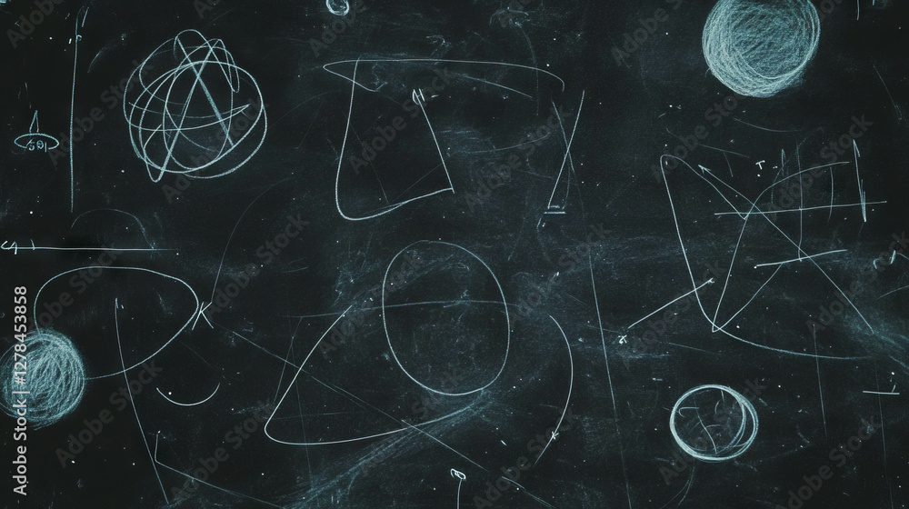 Poster Creative chalkboard with smooth chalk lines and abstract geometry concepts for educational use