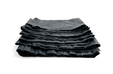 Garbage Bag Isolated. Folded Trash Package, New Rolled Plastic Bin Bags, Black Polyethylene...