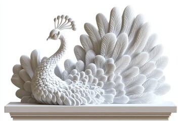Elegant White Peacock Sculpture with Intricate Feather Design