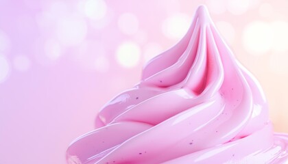 A close-up of strawberry and blueberry swirled ice cream, set against a soft lavender background with subtle bokeh.