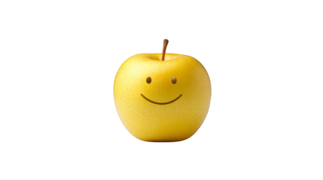 Ripe yellow apple with a cheerful smiley face, symbol of healthy eating and joyful living - Powered by Adobe