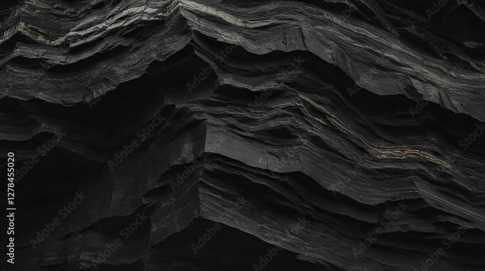 Poster Coarse black slate texture with visible layers for design and background use