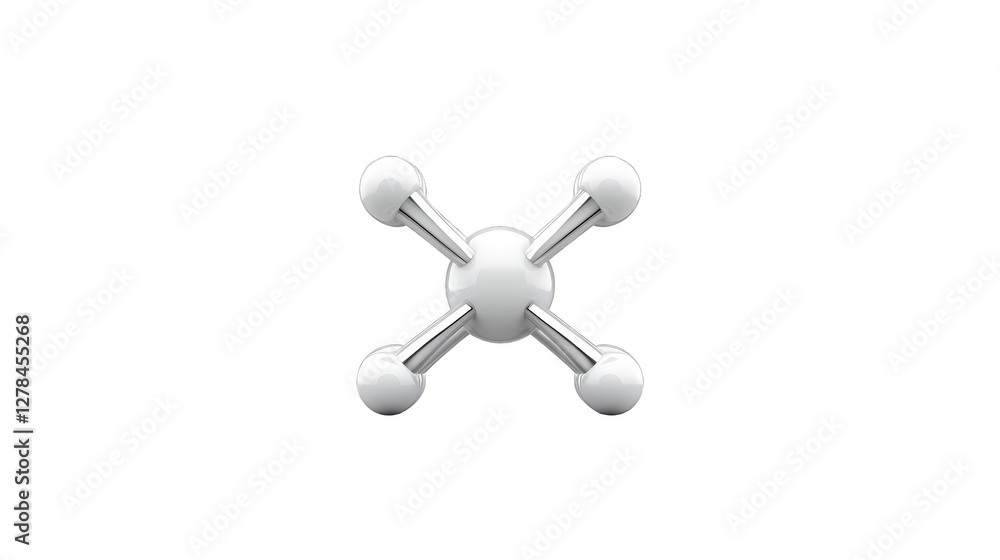 Aufkleber a 3d rendering of a white, stylized molecular structure with a central sphere and four radiating arm