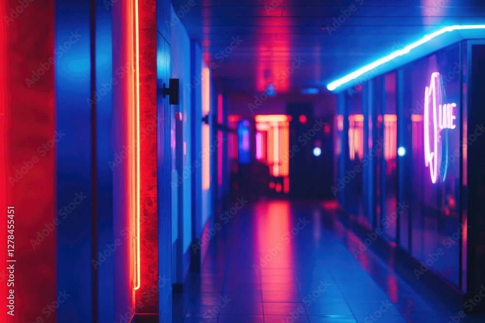 Poster a brightly lit hallway with a modern tiled floor, perfect for use in architecture or interior design