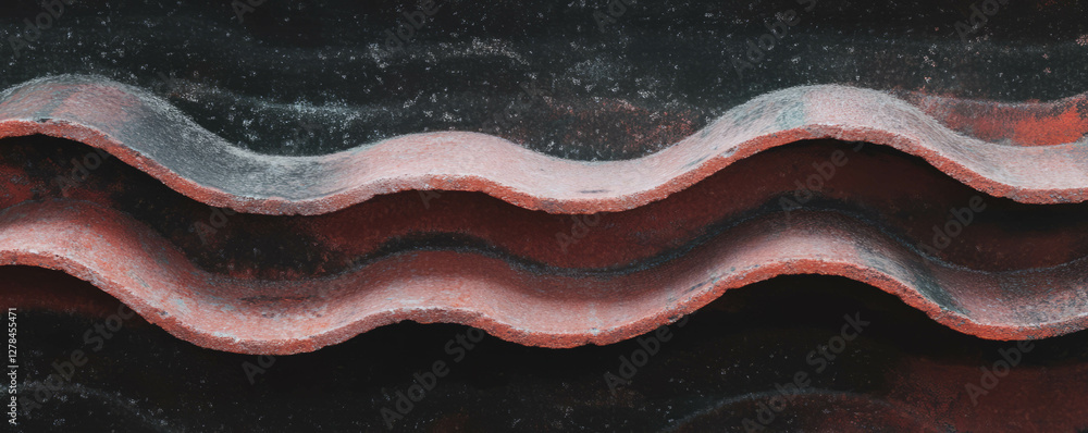 Poster textured horizontal ribs on brick surface - artistic design for architecture and decor