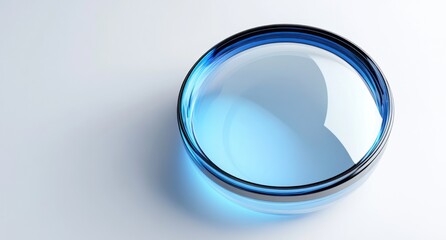Clear glass sphere with blue rim on white background.