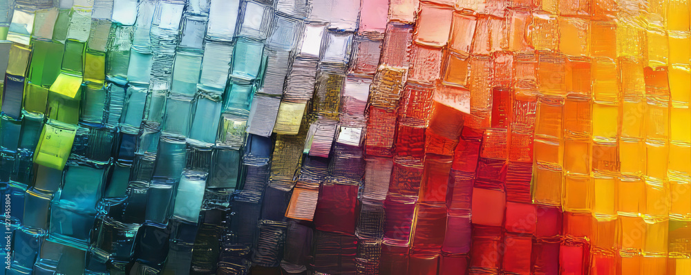 Poster vibrant abstract pattern with colored plastic mesh on painted surface