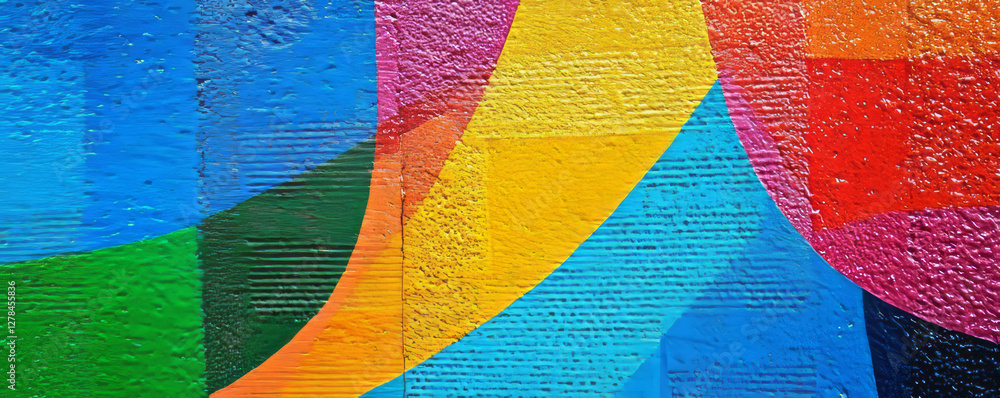 Poster Vibrant abstract composition with colored plastic mesh and painted texture for creative design