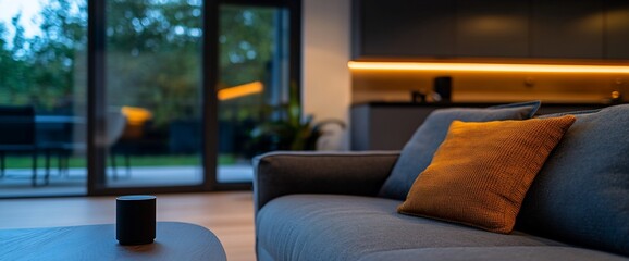 Sleek modern living space featuring smart home technology integration