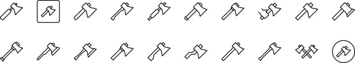 Axe Outline Web Line Icons Collection. Minimalistic Linear Pictogram for Web and Graphic Design, Apps, Banners, Social Network and Cards