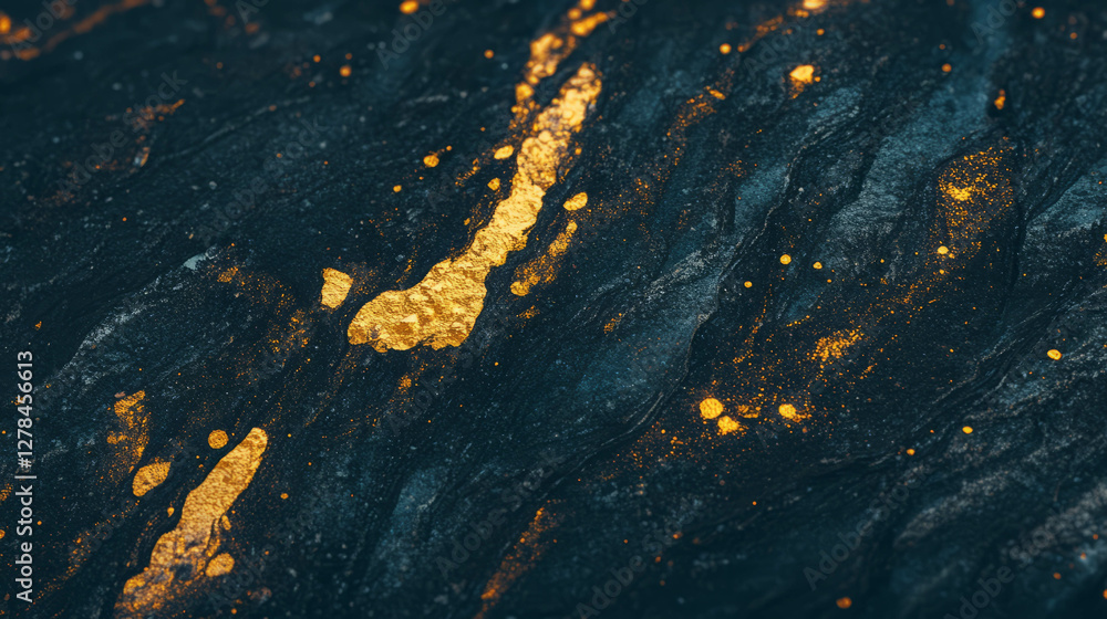 Poster Abstract dark concrete texture with gold pigment for artistic design and background use