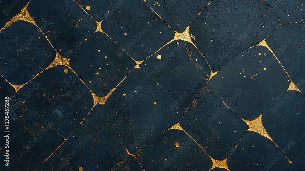 Poster Luxurious concrete texture with gold inlaid patterns for elegant design