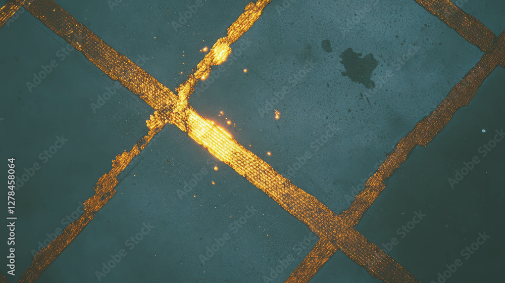 Poster Abstract concrete texture with gold wire mesh for modern design concepts