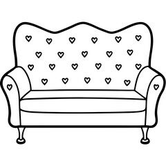 Romantic Sofa Decorated with Hearts – Line Art