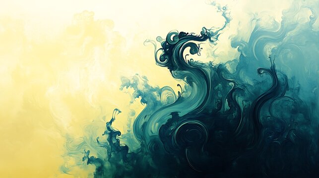 A yellow and blue gradient background with an abstract fluid shape