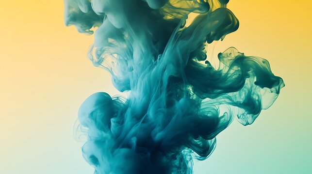 A yellow and blue gradient background with an abstract fluid shape