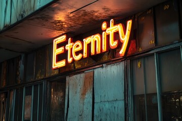 A bright neon sign adorns the side of a building, shining brightly in the night