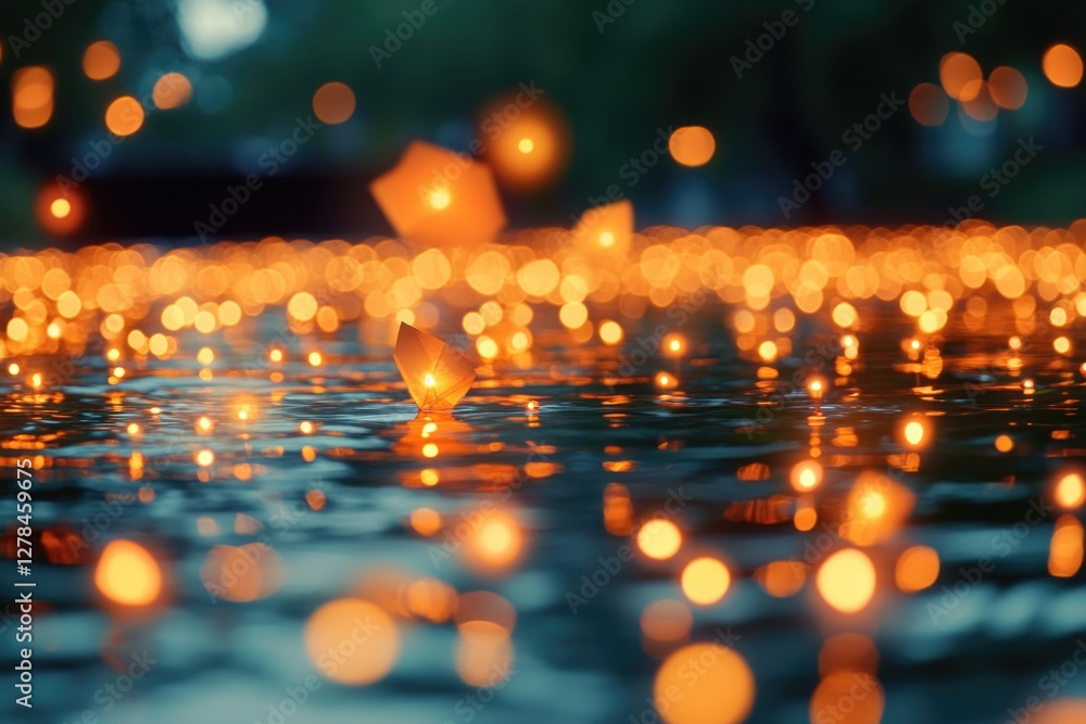 Aufkleber Underwater scene with multiple lights floating in the water