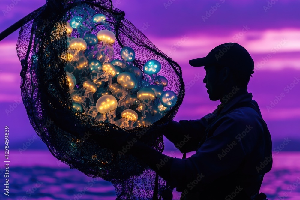 Poster a person holding a colorful net filled with string lights, ideal for events or decoration