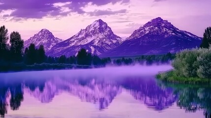 Majestic Purple Mountain Reflection on a Serene Alpine Lake at Sunrise
