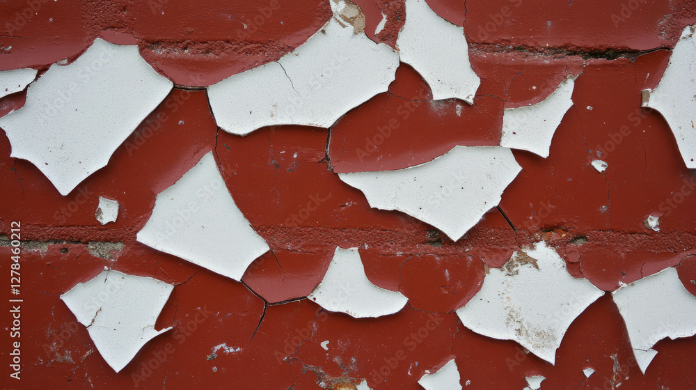 Poster rustic dark brick wall with white chipped stucco for textured design and background use