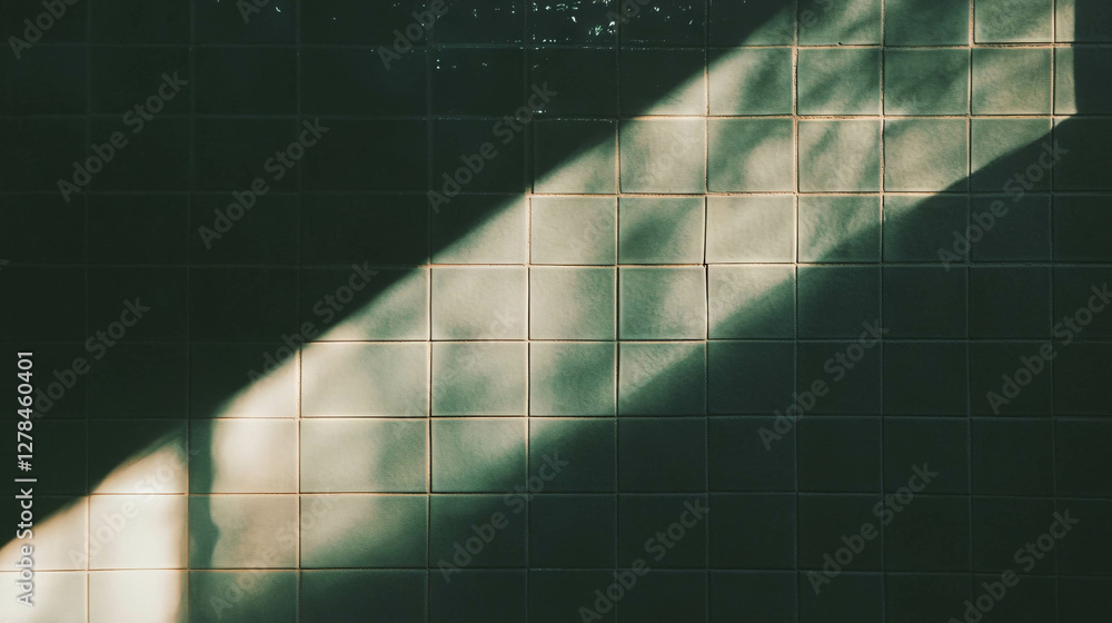 Poster dark brick wall with white stucco textures and light patterns for architectural design