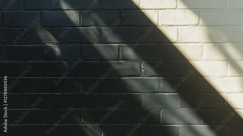 Poster contrast of dark brick and white stucco wall with shadow patterns for architectural design