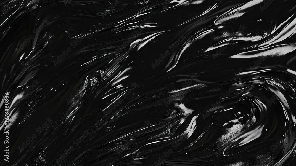 Poster Dark flowing wet mud texture with smooth reflections for natural background design