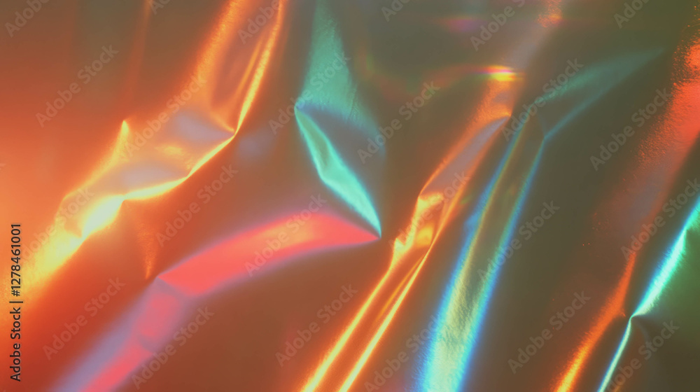 Poster dark glossy metallic wall with colorful laser light reflection for design background