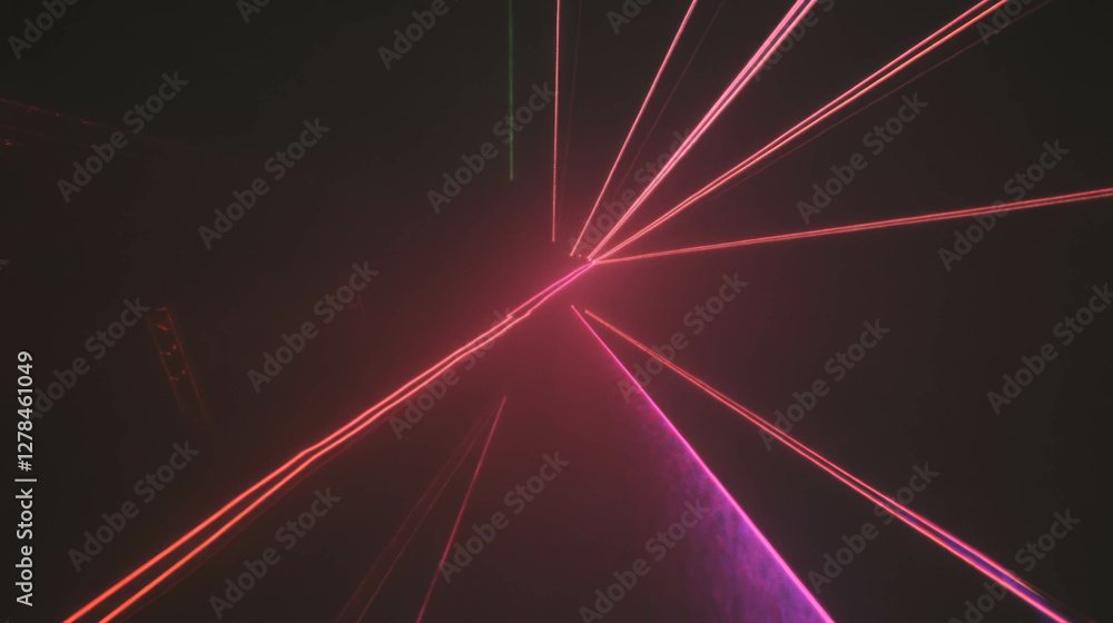 Poster futuristic laser light pattern on dark glossy wall texture for modern design