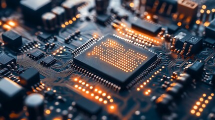 Obraz premium Illuminated Microchip: A Close-Up of Advanced Technology