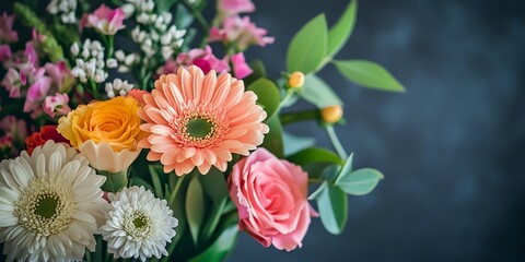 Fototapeta premium Bouquet of flowers with a blue background