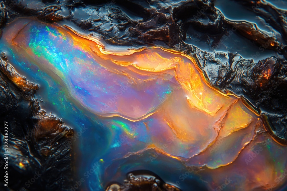 Poster a close-up view of a rock with vibrant colors, suitable for use in educational or scientific illustr