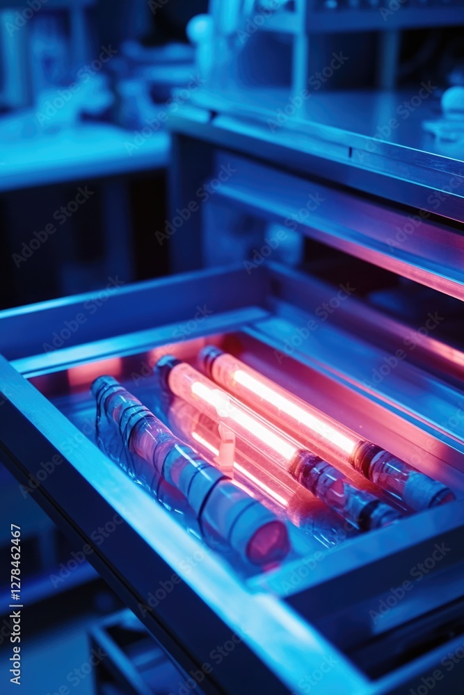 Poster close-up view of a drawer filled with various tubes